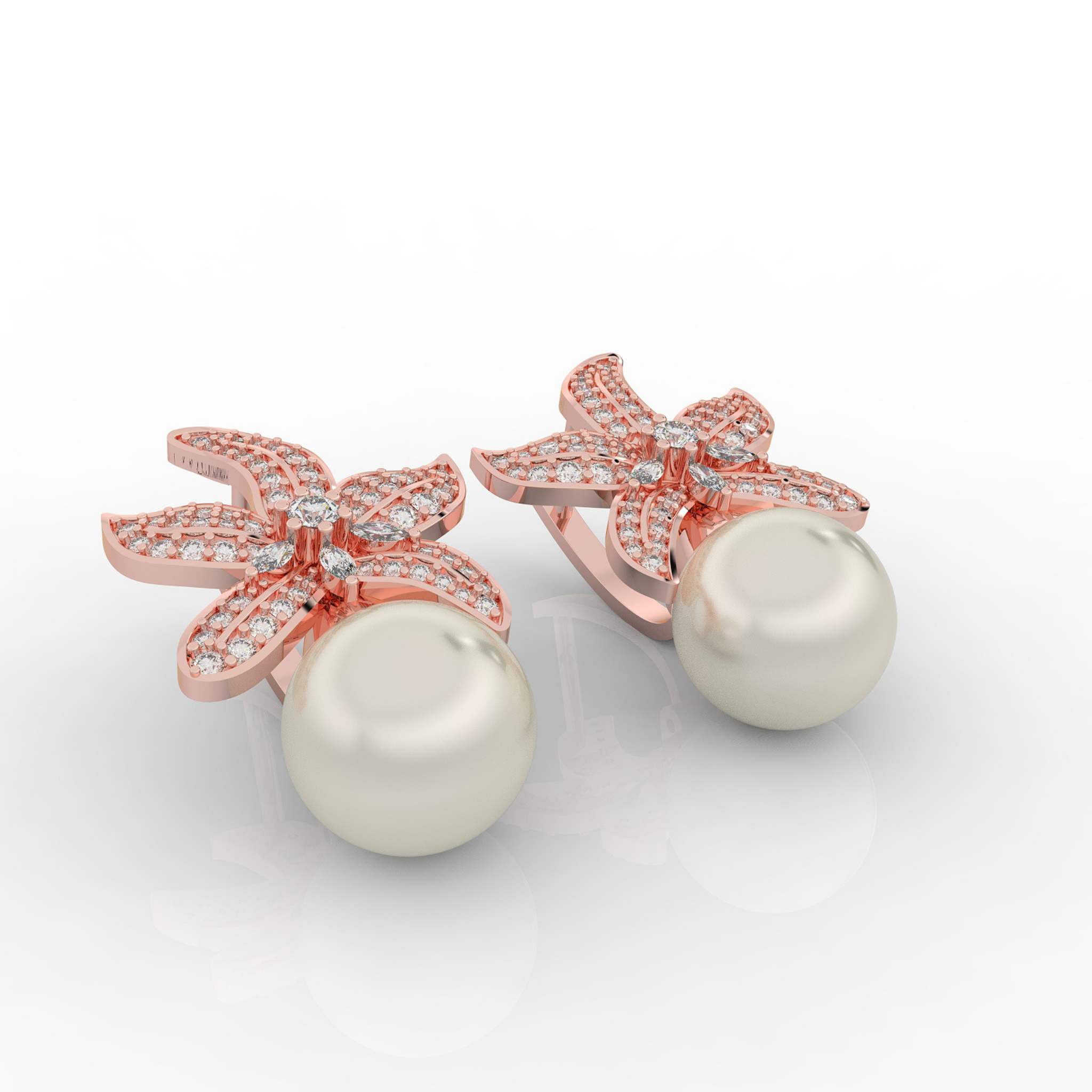 Cocktail Star Fish Pearl Dangle Earrings, Hallmarked 925 Sterling Silver